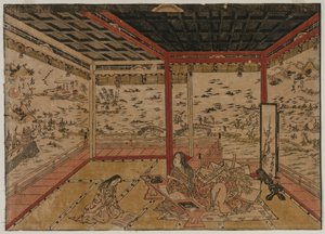 Lady Murasaki ved Ishiyama med udsigt over et panorama med syv udsigter over Biwa-søen, 1740