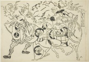 Teikas rejse (Taika no michiyuki), fra serien "Berømte scener fra japanske dukketeaterstykker (Yamato irotake)" af Okumura Masanobu