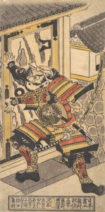 Skuespilleren Bando Hikosaburo i rollen som Asahi na Saburo Breaking Open the Castle Doo..., ca. 1730. af Okumura Masanobu