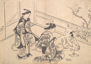 Skuespilleren Ichimura Takenojo tilbagelænet på en balkon, ca. 1715., ca. 1715. af Okumura Masanobu
