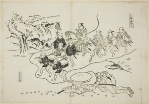 Kureren Kantan drømmer om sig selv som en Daimyo (Hikyaku Kantan: yume no daimyo), nej. 8 fra en serie på 12 tryk, der skildrer parodier på skuespil af Okumura Masanobu