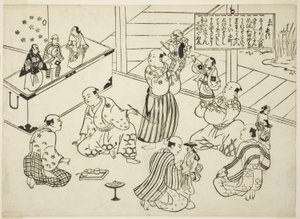The Dressing Room of a Puppet Theatre, indholdsfortegnelsen fra serien "Famous Scenes from Japanese Puppet Plays (Yamato irotake)" af Okumura Masanobu