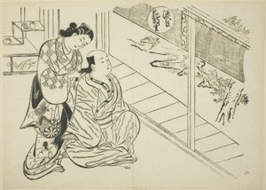 The Hanachirusato Chapter fra "The Tale of Genji" (Genji Hanachirusato), fra en række Genji-parodier af Okumura Masanobu
