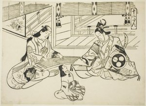 Yoshitsune (Ushiwaka) og prinsesse Joruri, fra serien "Famous Scenes from Japanese Puppet Plays (Yamato irotake)" af Okumura Masanobu