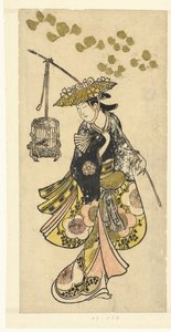 Ung kvinde med fuglebur af Okumura Toshinobu (attributed to)