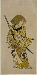 Skuespilleren Sawamura Kamesaburo som Nagoya Kosanza i stykket "Keisei Fukubiki Nagoya," opført på Nakamura Theatre i den første måned, 1731