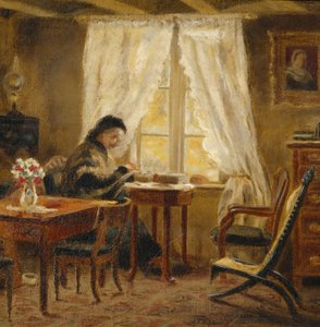 Kunstnerens mor i stuen, Holskogen (olie på lærred)