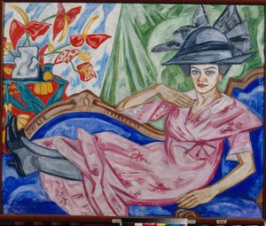 "Portræt af kunstnerens søster" (Portræt af kunstnerens søster) Maleri af Olga Vladimirovna Rozanova (1886-1918) 1912 - Olie på lærred - Statens kunstmuseum, Jekaterinburg af Olga Wladimirowna  Rosanowa