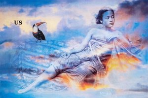 Blandt skyerne, 2021 (blandede medier på lærred) af Olivia Gozzano