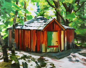 Huset i skoven, 2014 (akryl på lærred) af Olivier Morel