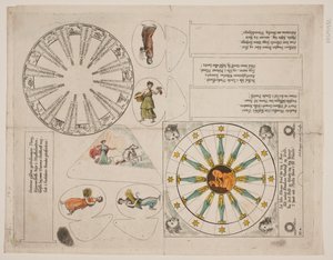 Illustrationstavle med almanak-cirkel og fem vers