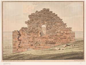 Kirkeruin på Grønland. Illustration til W.A. Graah. Undersøgelsesrejse til østkysten af Grønland af Oluf Olufsen Bagge