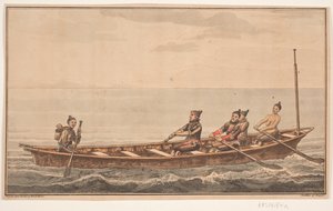 Konebåd. Illustration til W.A. Graah. Undersøgelsesrejse til østkysten af Grønland af Oluf Olufsen Bagge