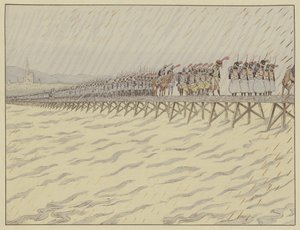 Napoleon og hans hær krydser Rhinen ved Kehl, 1. oktober 1805 af Onfray de Breville Job