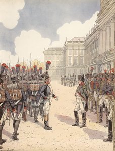 Napoleon bliver kontaktet af en nervøs løjtnant under en parade i Schoenbrunn af Onfray de Breville Job
