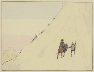 Napoleon passerede Mont-Saint-Bernard på et muldyr, guidet af en ung mand, som han gav en generøs belønning, 16. maj 1800 af Onfray de Breville Job