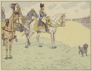 Napoleon gennemgår den franske hær efter at have underskrevet Tilsit-traktaterne, 7. juli 1807 af Onfray de Breville Job