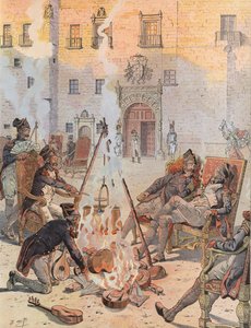 Napoleon ser nogle af sine tropper slappe af ved Burgos