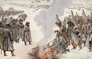 Napoleons russiske felttog, afbrænding af standarderne, 23. november 1812. af Onfray de Breville Job
