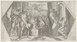 Tilbedelse af hyrderne Malerier i Raphaels Loggia (serietitel) af Orazio Borgianni