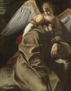 Sankt Frans støttet af en engel, ca. 1607 (olie på lærred) af Orazio Gentileschi