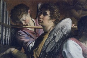 Omskæringen. Detalje: Artemisia Gentileschi som Saint Cecilia, ca. 1620. af Orazio Gentileschi