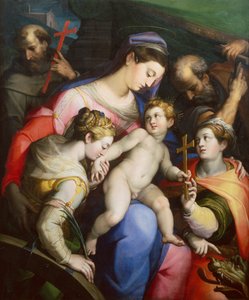 Den hellige familie med de hellige Margaret, Catherine og Francis (olie)