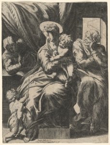 Hellig familie med Saint Elizabeth og den unge Johannes Døberen af Orazio de Santis, after Pompeo Cesura