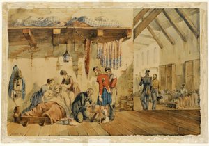 [Barrack] Hospital Scutari, scene med sygeplejersker og soldater fra Highland Regiment, 1854-56