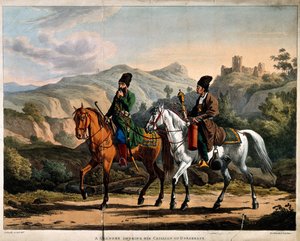 Perser ryger vandpibe på hesteryg, ca 1820