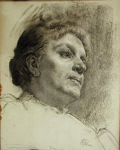 Head of a Woman (kul på papir) af Oscar Fehrer
