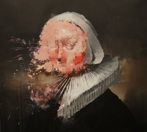 Portræt af kvinde - efter Rembrandt, 2019-25 (akryl og olie på lærred) af Oscar Nin