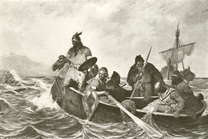 Leif Ericson ud for Vinelands kyst (dybtryk) af Oscar Wergeland