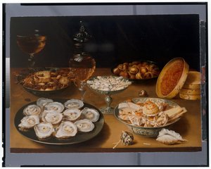 Ostereiden asetelma tinalautasella af Osias the Elder Beert