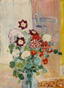 Buket blomster med dahliaer og karse af Oskar Moll