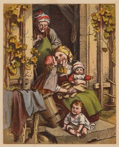 Et lykkeligt hjem (farvelitografi) af Oskar Pletsch