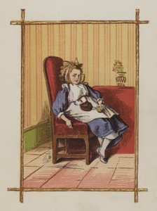 Pige sidder på en stol (farve litho) af Oskar Pletsch