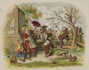 Gruppe børn leger udendørs (farve litho) af Oskar Pletsch