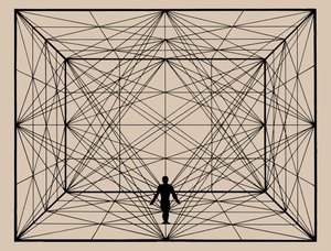 Figur i rummet med plangeometri og rumlige afgrænsninger, 1924-1925. af Oskar Schlemmer