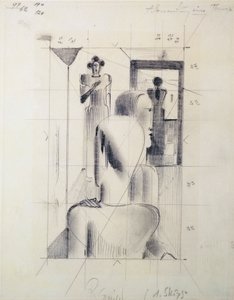 Figurer i et rum, af Oskar Schlemmer (1888-1943), blyant på papir. Tyskland, det 20. århundrede. af Oskar Schlemmer