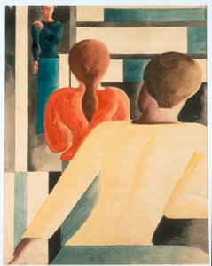 Interiør i blå, gul og rød af Oskar Schlemmer