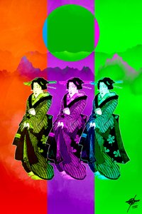Pop Art-geisha-trio af Osvaldo Russo
