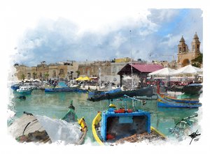 Den livlige havn på Malta af Osvaldo Russo