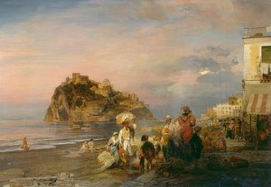 Aftenstrand nær Ischia. 1879 af Oswald Achenbach