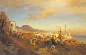 Tysk: På stranden i Napoli af Oswald Achenbach
