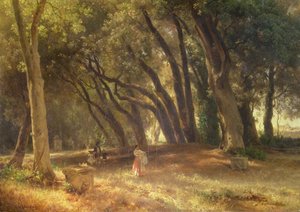 I Villa Borgheses have (olie på lærred) af Oswald Achenbach
