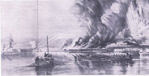 Sevastopols fald og russernes tilbagetog, 8. september 1855, illustration fra britiske slag på land og hav, 1915 af Oswald Walters Brierly