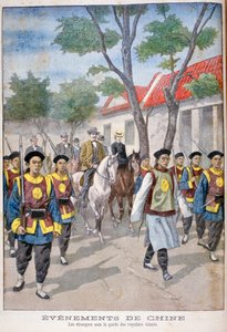 En udlænding under bevogtning af den regulære kinesiske hær, Kina, 1900.