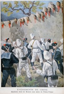 Fjorten hoveder af boksere på væggene i Tchio-Tchao, Kina, 1900 af Oswaldo Tofani