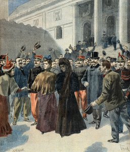 Oberst Hubert Henrys enke forlader retsbygningen (Dreyfus-affæren) af Oswaldo Tofani